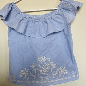 HAVE Striped Off Shoulder Embroidered Top Size Small